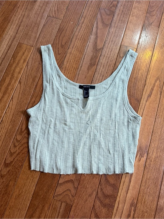 Forever 21 Tops - Forever 21 Ribbed Scoop-Neck Cream Crop Tank
